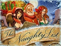 Santa with logo of the slot game The Naughty List