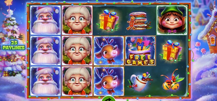 Big Santa Slot Game showing the game field with icons like Santa Claus, Mrs. Claus, Rudolph and many more