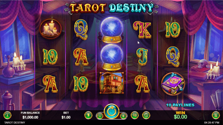 Tarot Destiny Casino Spielautomat, Spielfeld von Tarot Destiny mit den Casino Symbolen